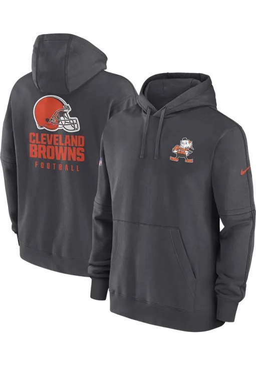 Men's Cleveland Browns Charcoal Sideline Club Fleece Long Sleeve Hoodie